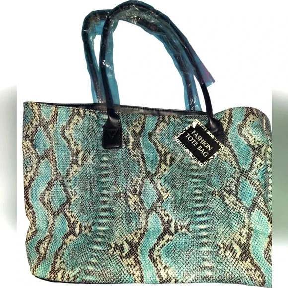 NWT Blue Faux Snakeskin Fashion Tote - Picture 1 of 4